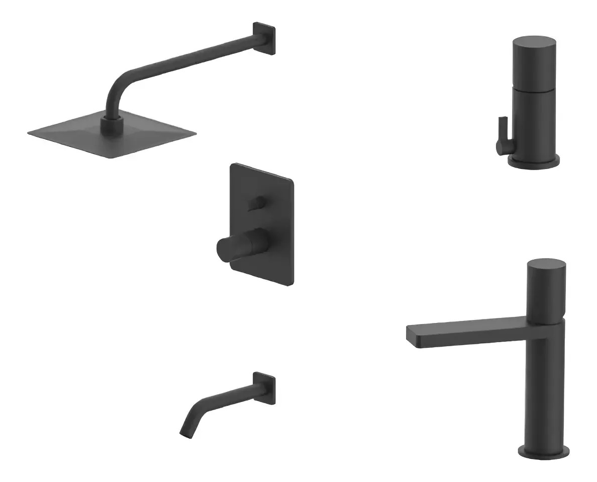 Combo Grifería Monocomando Piazza Louge Negro Lav Bid Bañera Negro