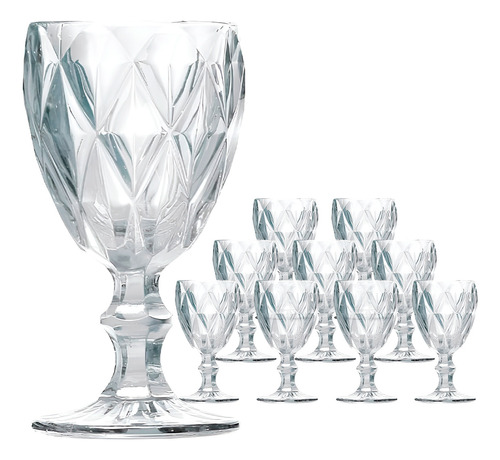 Jogo 10 Taças Água Vidro Diamond Clear 310ml Class Home