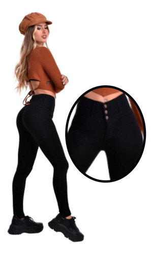 Imagen 3 de 5 de Pantalón Jean Negro Liso Levanta Cola Calce Perfecto T36-46