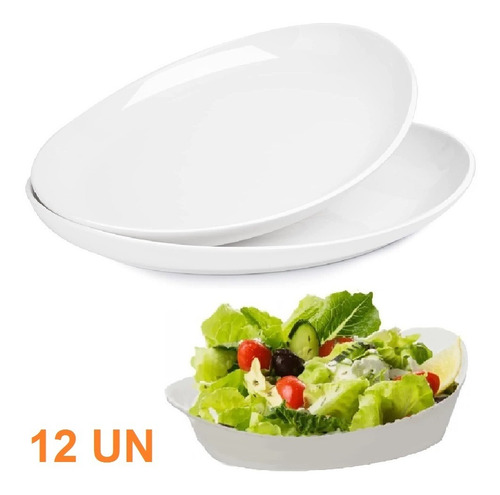 12 Travessa Oval Em Melamina 18cm P/ Saladas E Finger Foods