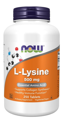 Lisina Now Foods 500 Mg Importada L Lysine 250 Tabletes