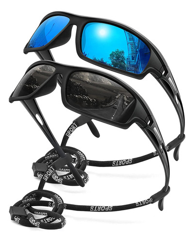 Lentes De Sol Polarizados Con Protección Uv400 P/hombre 2 Pz Color Azul/negro