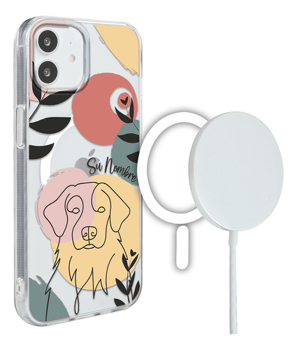 Funda Para iPhone Magsafe Mujer Perros Golden Minimal Nombre