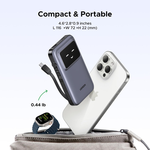 Batería Externa Ugreen Uno De 10.000 Mah Con Cable Usb-c De