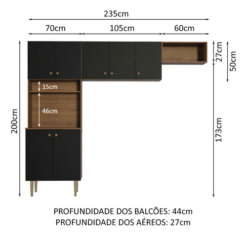 Cocina Integral Completa Modular Madesa Gourmet 235cm Mn Color Marrón/Negro