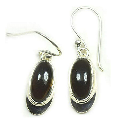 Aretes Anzuelo - Genuine Oval Onyx Cabochon Gemstone 925 Ste