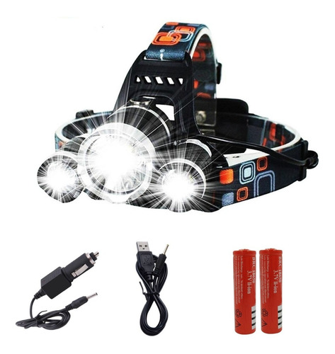 Imagen 2 de 10 de Linterna Led Minero Vincha 3 Cree T6 Recargable Usb 12v