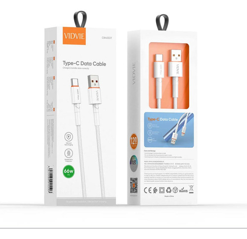 Cable Tipo Usb- C 1.2m Blanco De Carga Rápida (66w Output)
