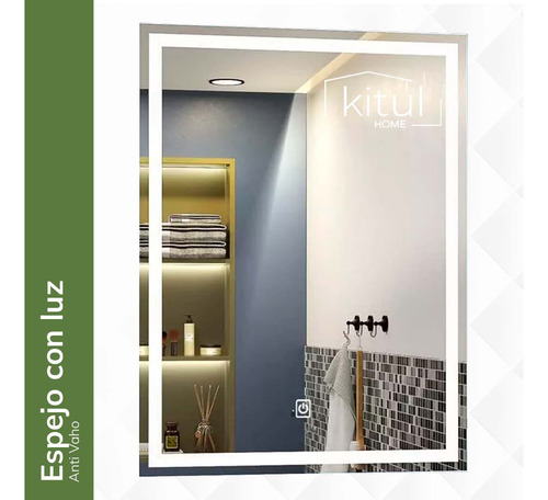 Espejo Pared Baño Luz Led Tactil 3 Modos Antivaho Decorativo