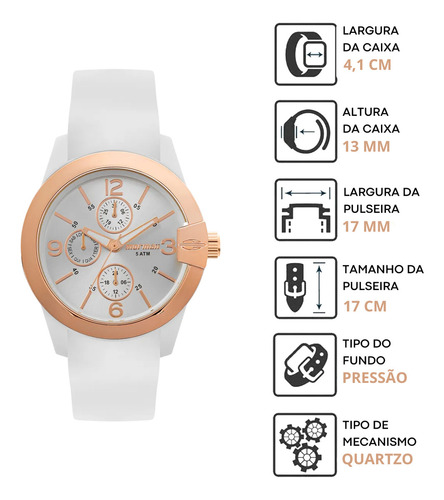 Relógio Mormaii Feminino Luau Branco - Mo6p27a/8j