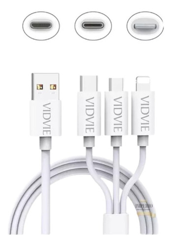 Cable De Carga 3en1 Usb-c/android/ios 1.2m Vidvie