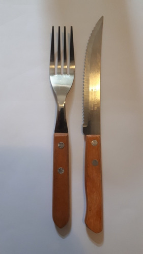 Set De Tenedor Y Cuchillo Para Asado C/mango De Madera X2pza