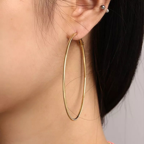 Aretes De Aro Grande Pendientes Chapado Oro 14k Dama