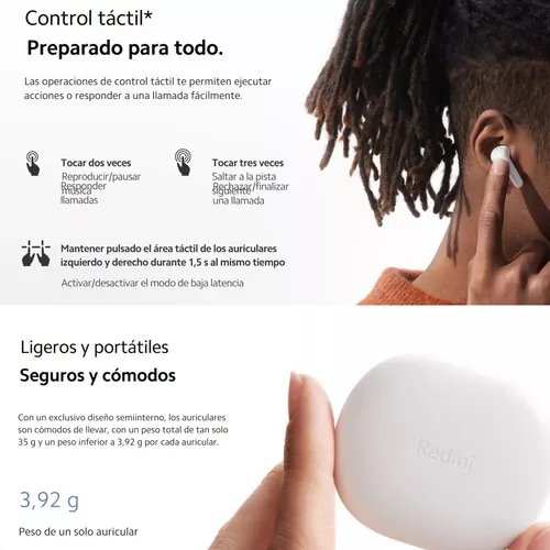  Xiaomi Redmi Buds 4 Lite TWS Auriculares inalámbricos,  Bluetooth 5.3 de baja latencia con cancelación de ruido de llamada AI, IP54  impermeable, tiempo de reproducción de 20 horas, auriculares ligeros y