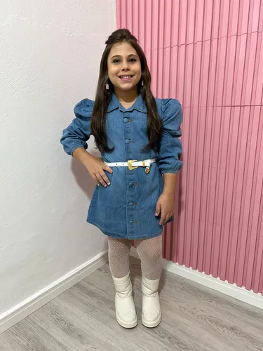 Vestido Chemise Jeans Cinto Infantil Modinha Mini Diva Frete