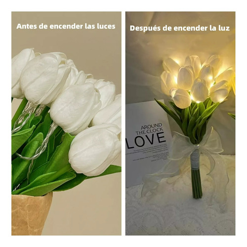 Lámpara Led Luz Nocturna Con 10 Flores Simulación Tulipanes