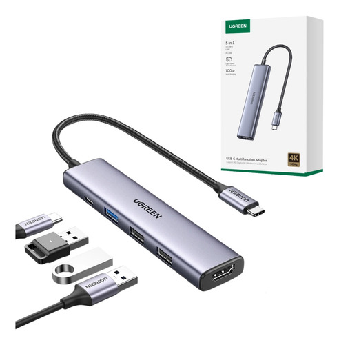 Adaptador Hub 5 En 1 Multipuerto Ugreen Hdmi 4k@30hz 3xusb-a