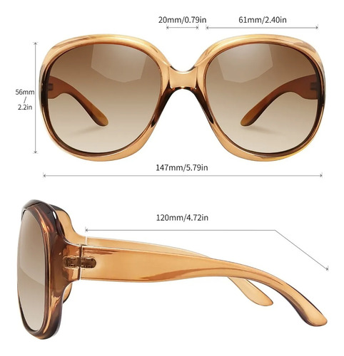 Lentes De Sol Mujer Polarizados Dama Grandes De Moda Uv400 Champán / Marrón