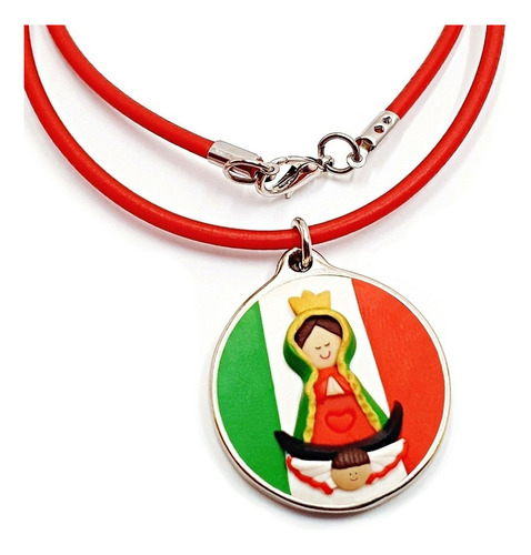 Medalla Virgen De Guadalupe Diseño Mexicano Con Collar