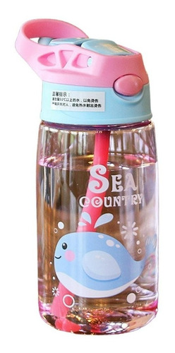 Botella de agua para niños con caño retráctil sin BPA, color rosa
