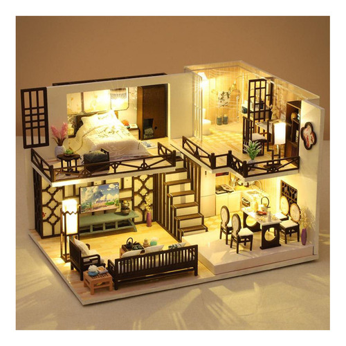 Casa De Miniatura Con Muebles, De Diy Con Cubierta A Prueba