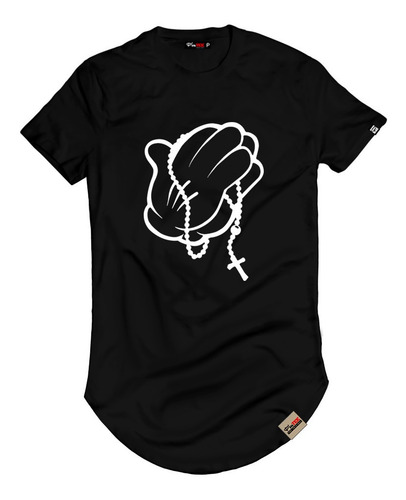 Imagem 3 de 9 de Camisa Camiseta Long Mãos Rezando Blusa Alongada Manga Curta