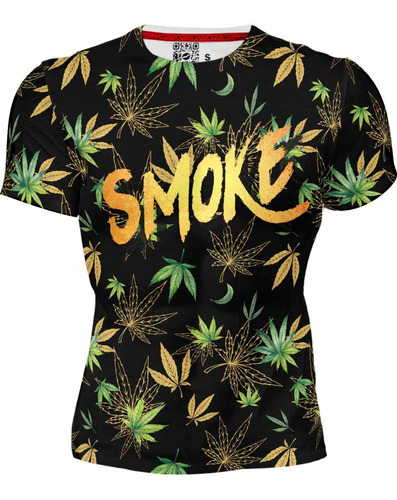 Playera Sublimada Smoke Molly Marihuana Dorada Verde Hojas