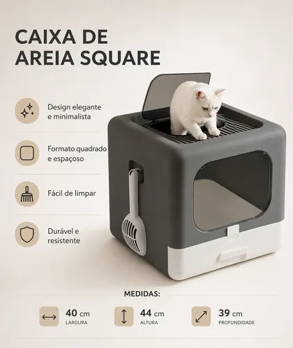Gato‼︎ Caixa Sanitária Gato Fechada Antiodor Members Square 6l | MercadoLivre