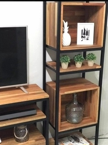 Imagen 7 de 8 de Rack Tv Juegos En Hierro Madera Living Mueble Comedor