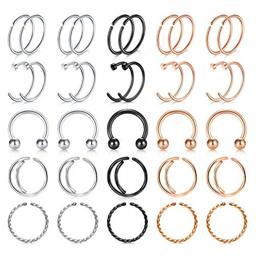 Aros - 20g Nose Rings Hoop Nose Rins Surgical Steel Nose Sep