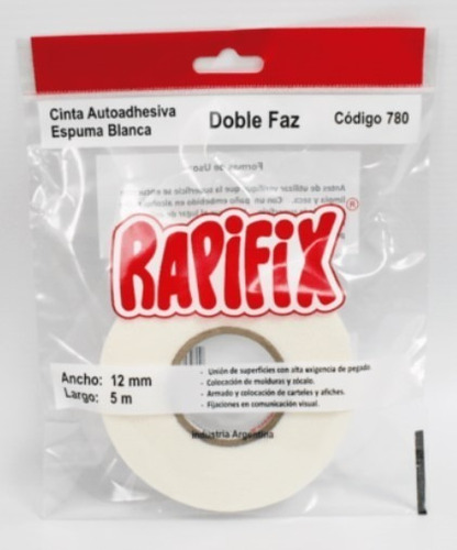 Cinta Doble Faz Espuma Poliuretano Rapifix 12mmx5mts -1 Un.