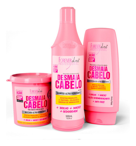 Kit Desmaia Cabelo Com Shampoo 500ml, Máscara 350g  E Condic Forever Liss 900ml