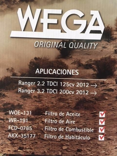 Kit Filtros Ford Ranger 2.2 3.2 4 Filtros Wega Zona Norte