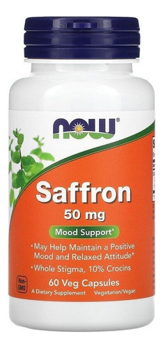 Now Foods Saffron - Azafran 50mg - 60 Capsulas Vegetales - Sin sabor