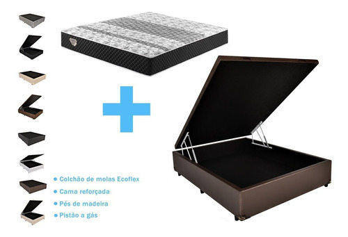 Cama Box Baú Viúva + Colchão Molas Ecoflex Soft 1.20 X 1,98 Cor Corino Marrom