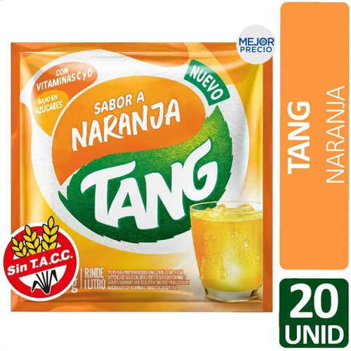 Imagen 1 de 7 de Jugo Polvo Tang Naranja C + D Sin Tacc Libre De Gluten X20