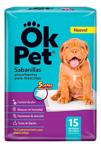 Ok Pet Sabanillas Absorbentes Para Mascotas X 15 Unidades Agua