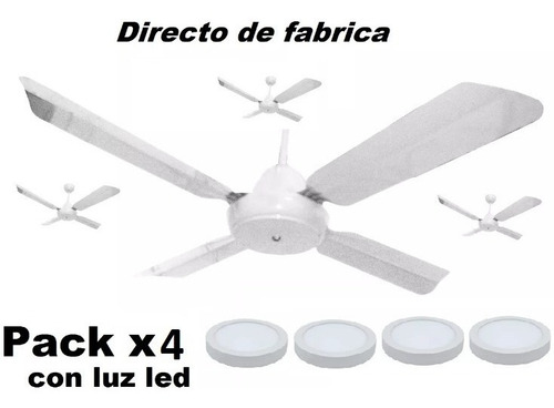 Pack X 4 Ventilador De Techo 4p Metal Blanco + Panel Led 18w
