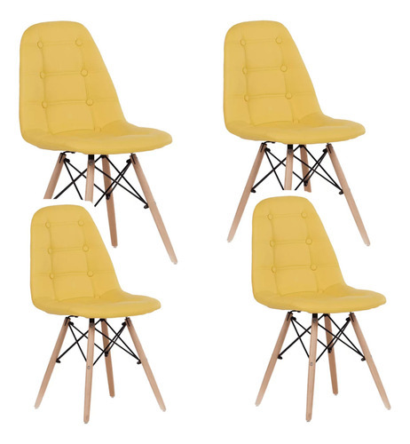 Kit Com 4 Cadeiras Botonê Eiffel Estofada Pu Madri Fratini Cor Da Estrutura Da Cadeira Amarelo