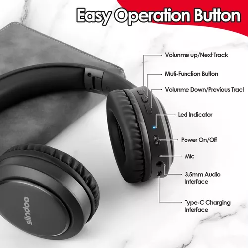 Auriculares Bluetooth Cancelación activa de ruido sobre el micrófono de la  oreja 25 horas de tiempo de reproducción Almohadillas plegables de proteína  suave para viajes