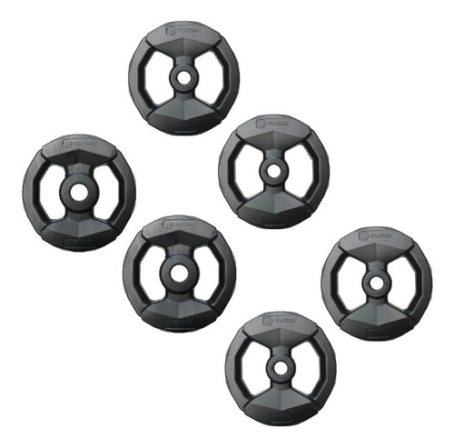 Combo 25 Kg 6 Discos Pesas Plastico Plano Body Fitness Pump Color Negro