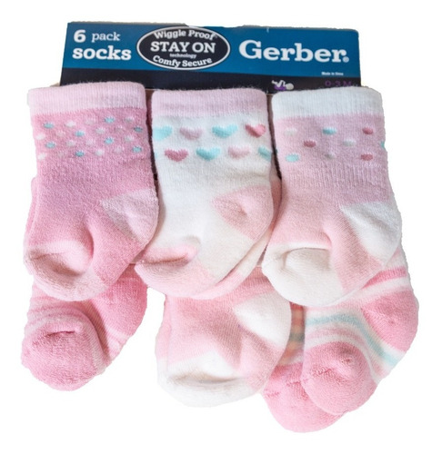 Pack X6 Medias Algodón Gerber Bebés 3/4 Jersey Socks