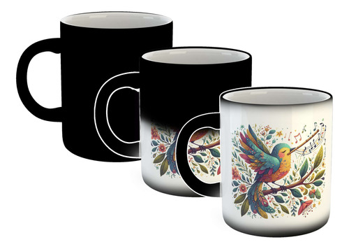 Taza Magica Pajaro Tocando Flauta Flores Musical M4