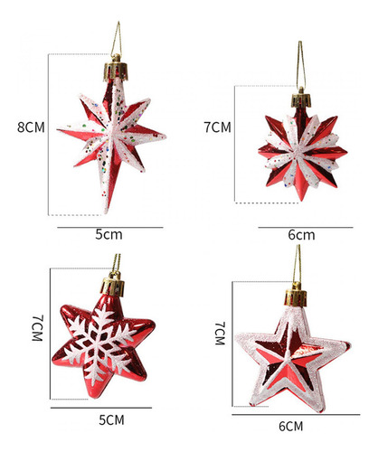 Enfeites De Árvore De Natal Pendurados De 8 Pontas 6pcs