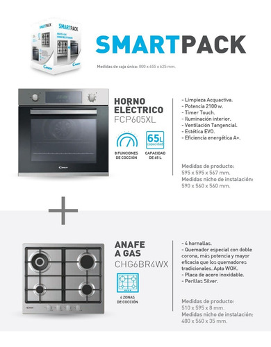 Imagen 2 de 9 de Combo Candy Horno Electrico Fcp605x + Anafe A Gas Chg6brwpx
