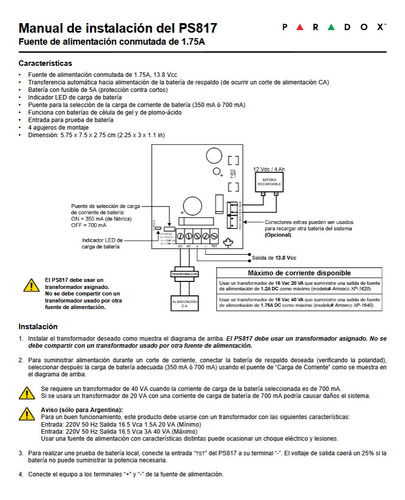 Fuente Switching Paradox Ps817 13.8v Y Respaldo Por Bateria