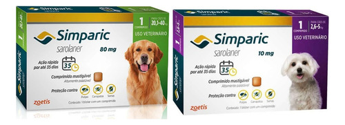 1 Antipulgas Simparic 80mg 20,1-40kg +1simparic 10mg 2,6-5kg