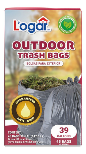 Bolsa Para Basura Exterior Jumbo 45 Pz L'ogar 84 X 103 Cm