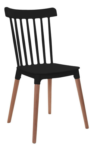 Silla Comedor Windsor, Color Negro, Patas De Madera