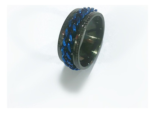 Anillo Cadena Giratoria En Acero Negro Y Azul